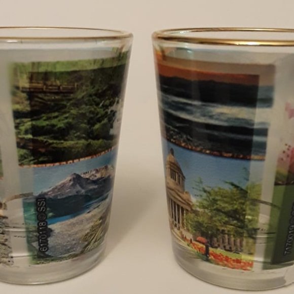 WASHINGTON STATE WRAP-AROUND SHOT GLASS - HIS & HEARS - GOLD-RIMMED - 2.25" TALL - Picture 2 of 4